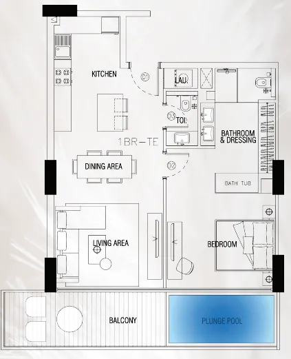 1 BR layout at Sky Suites