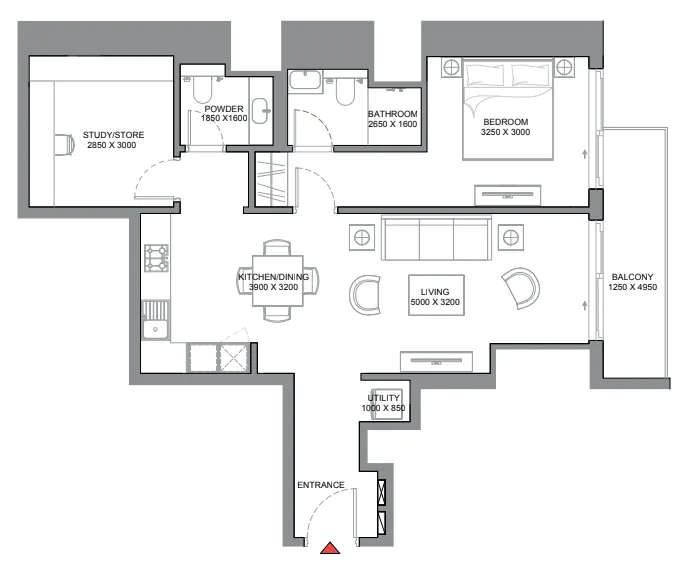 1 BR layout at 340 Riverside Crescent