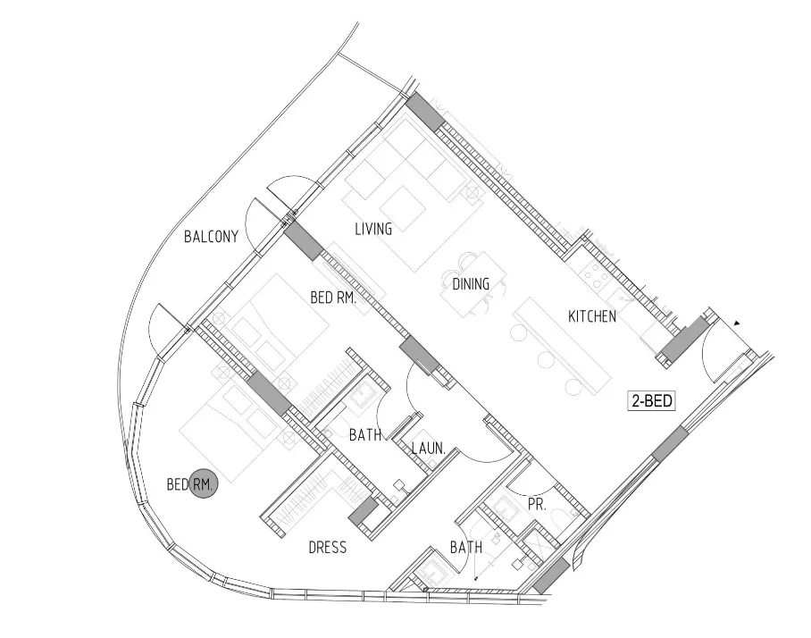 2 BR layout at Canal Crown
