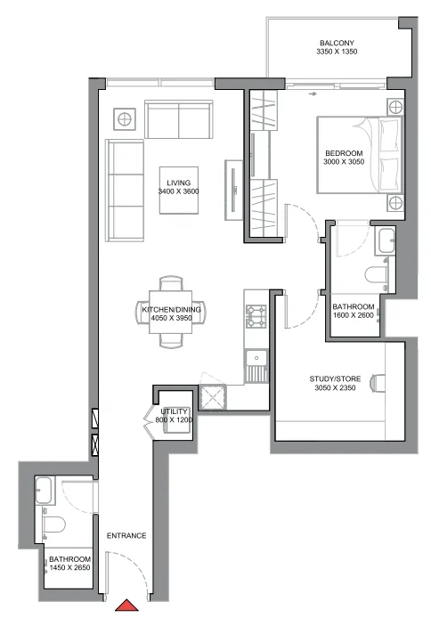 1 BR layout at 340 Riverside Crescent