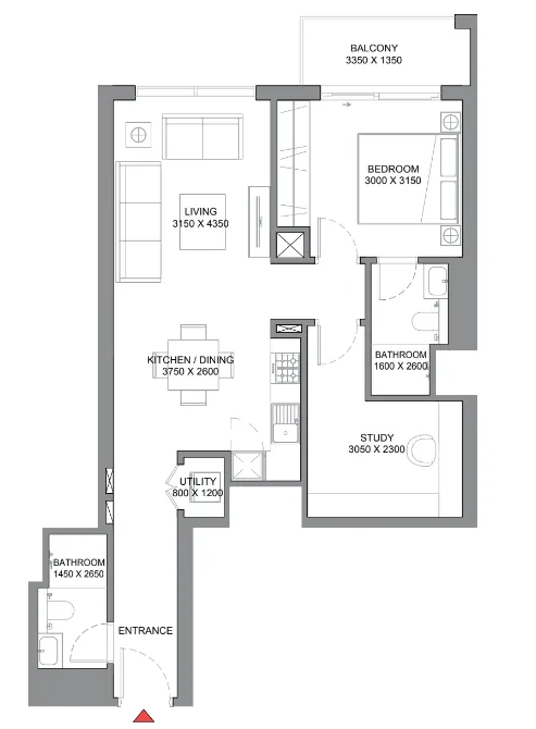 1 BR layout at 350 Riverside Crescent