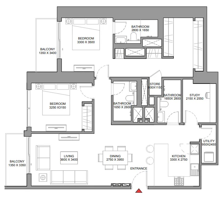 2 BR layout at 310 Riverside Crescent