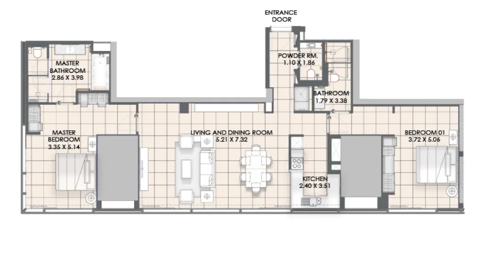 2 BR layout at Vida Dubai Marina
