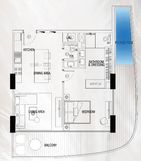 1 BR layout at Sky Suites