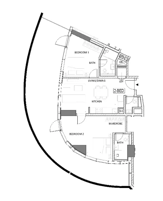 2 BR layout at Canal Crown