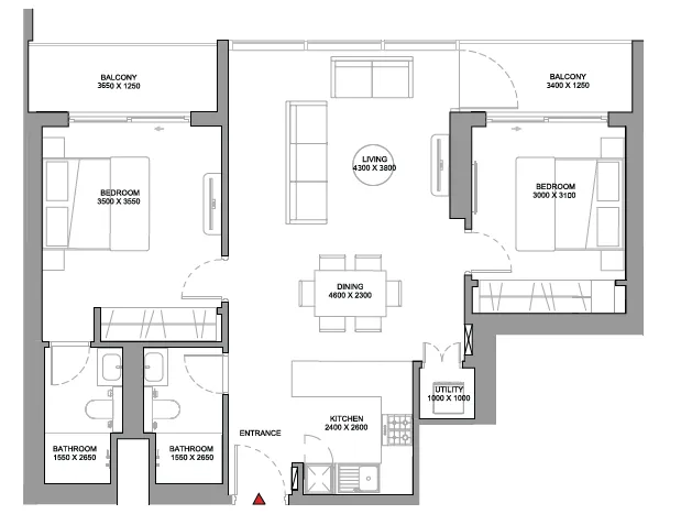 2 BR layout at Sobha Orbis