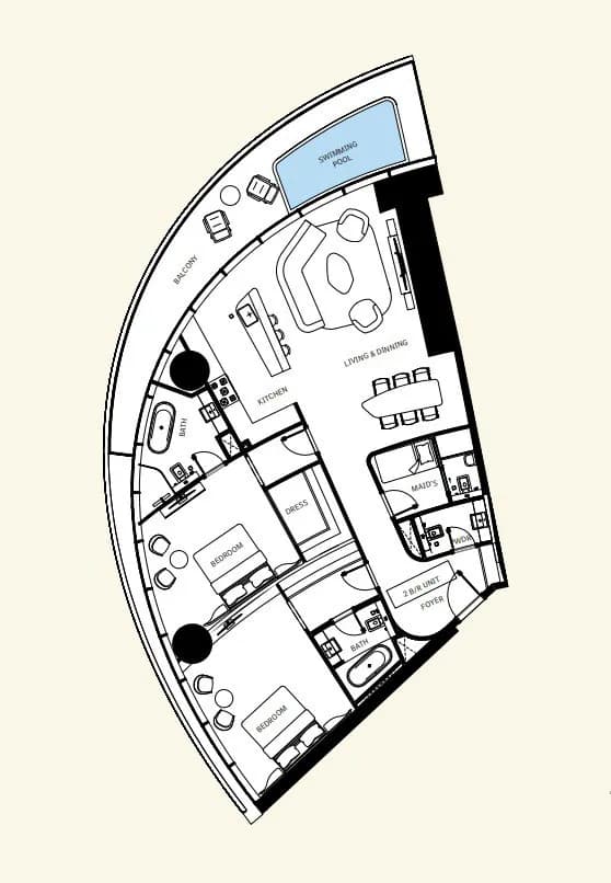 2 BR layout at Mercedes-Benz Places by Binghatti