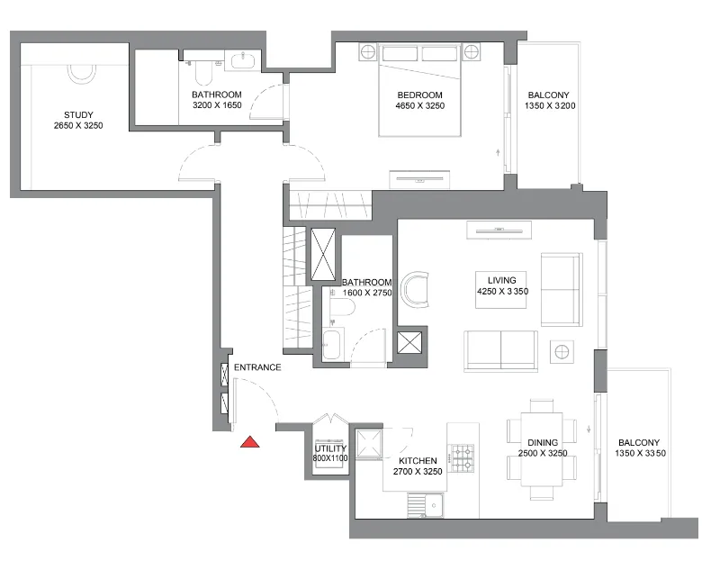 1 BR layout at 350 Riverside Crescent