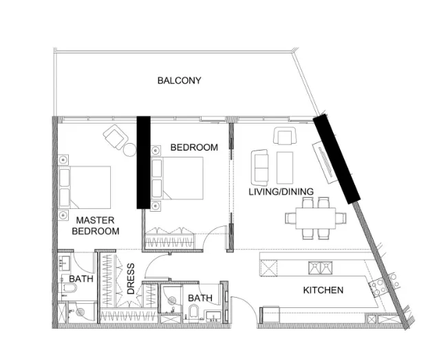 2 BR layout at Golf Greens