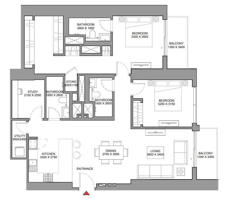 2 BR layout at 360 Riverside Crescent