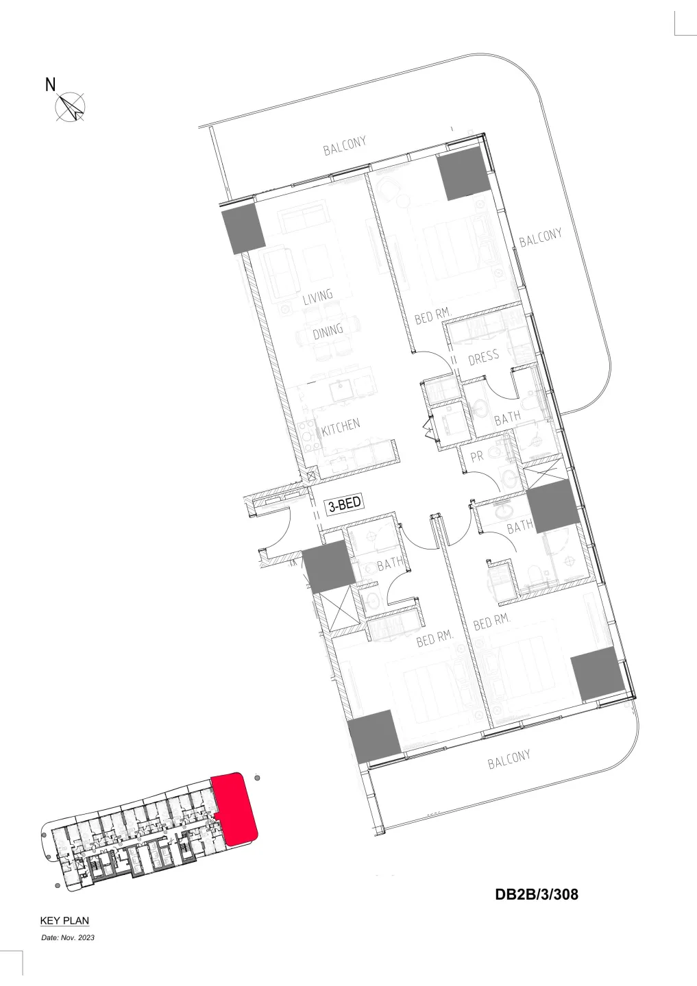 3 BR layout at Damac Bay 2