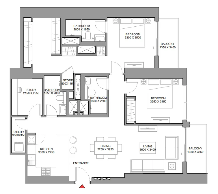 2 BR layout at 310 Riverside Crescent