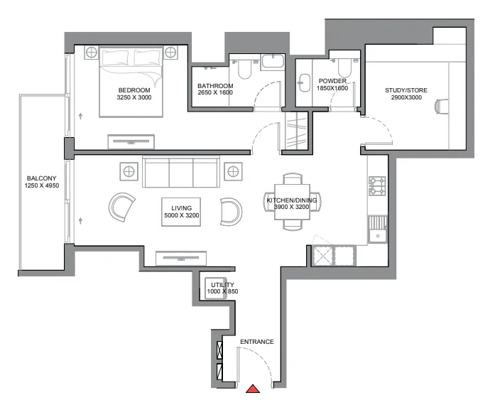 1 BR layout at 340 Riverside Crescent