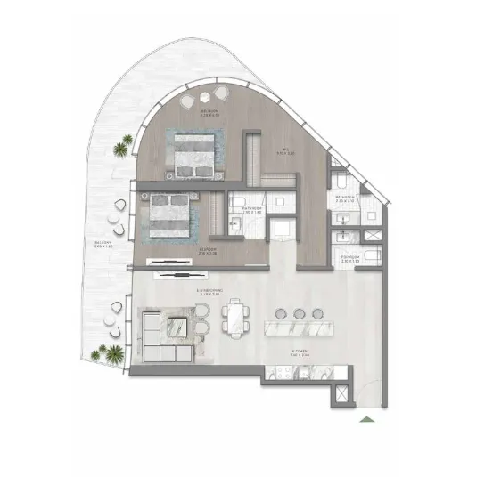 2 BR layout at Canal Crown