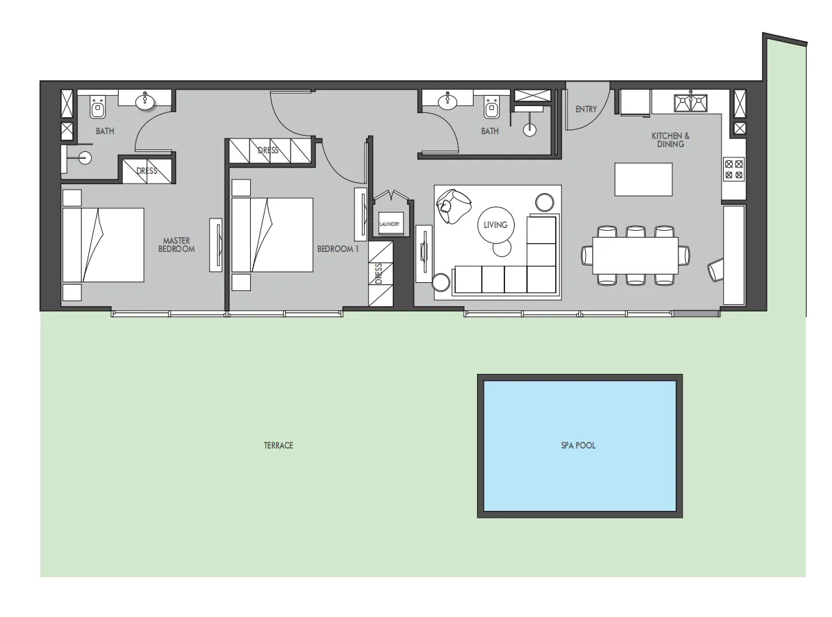2 BR layout at The Waterway
