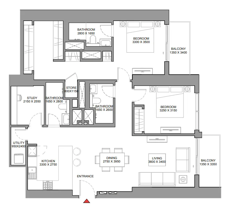 2 BR layout at 360 Riverside Crescent