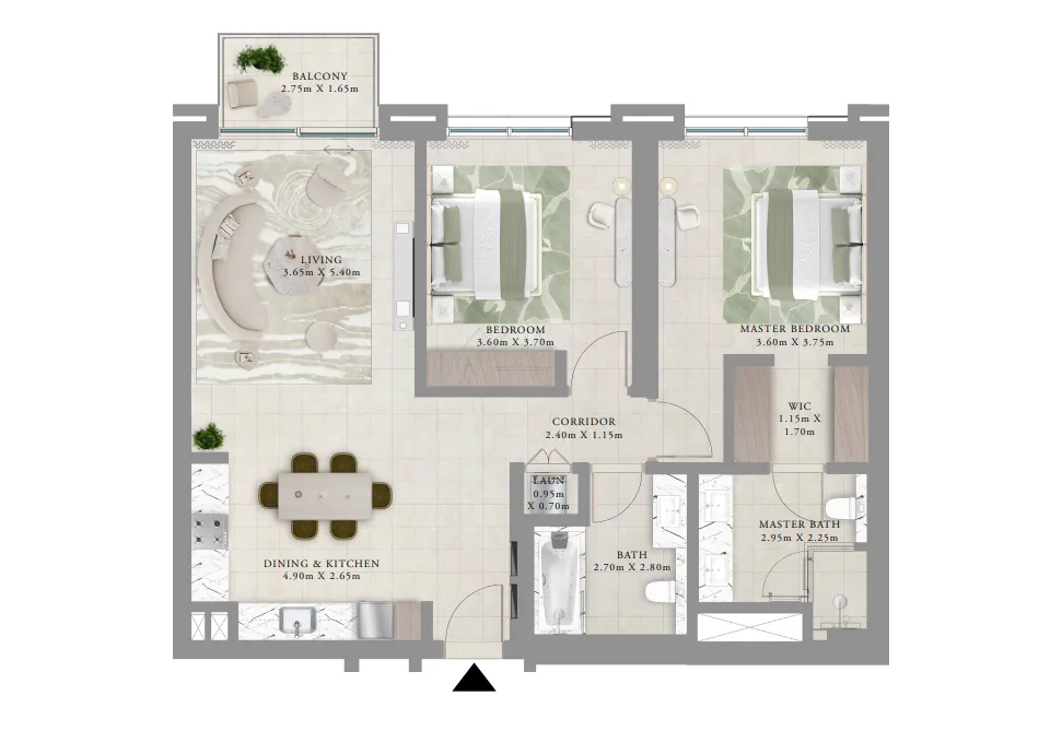 2 BR layout at Oria