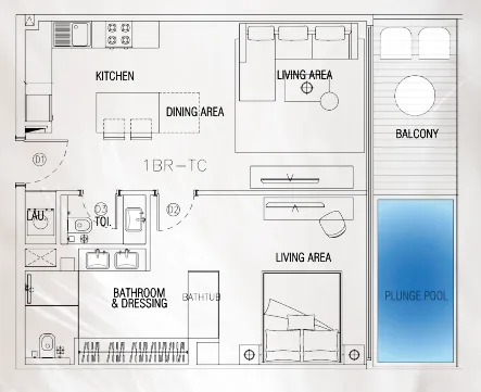 1 BR layout at Sky Suites