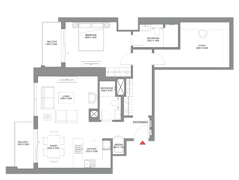 1 BR layout at 350 Riverside Crescent