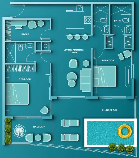 2 BR layout at Aqua Dimore