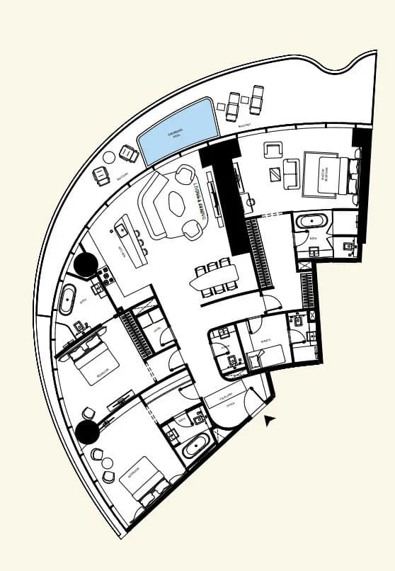 3 BR layout at Mercedes-Benz Places by Binghatti