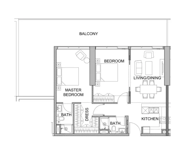 2 BR layout at Golf Greens