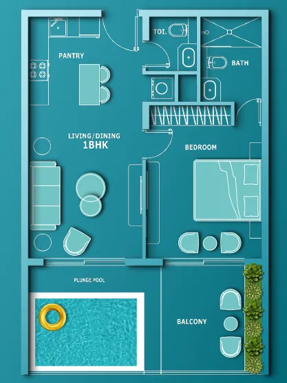 1 BR layout at Aqua Dimore