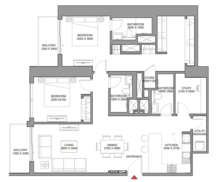2 BR layout at 360 Riverside Crescent