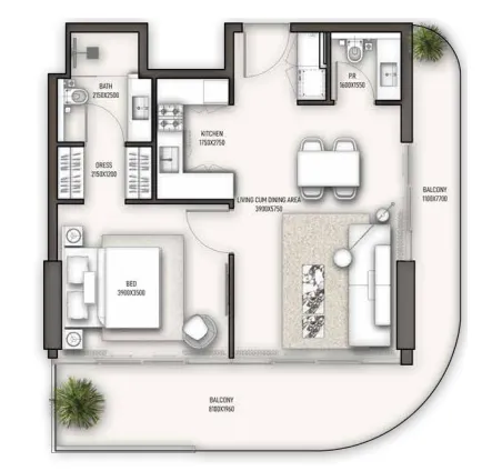 1 BR layout at Sonate Residences