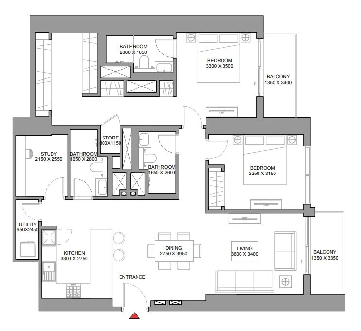 2 BR layout at 310 Riverside Crescent
