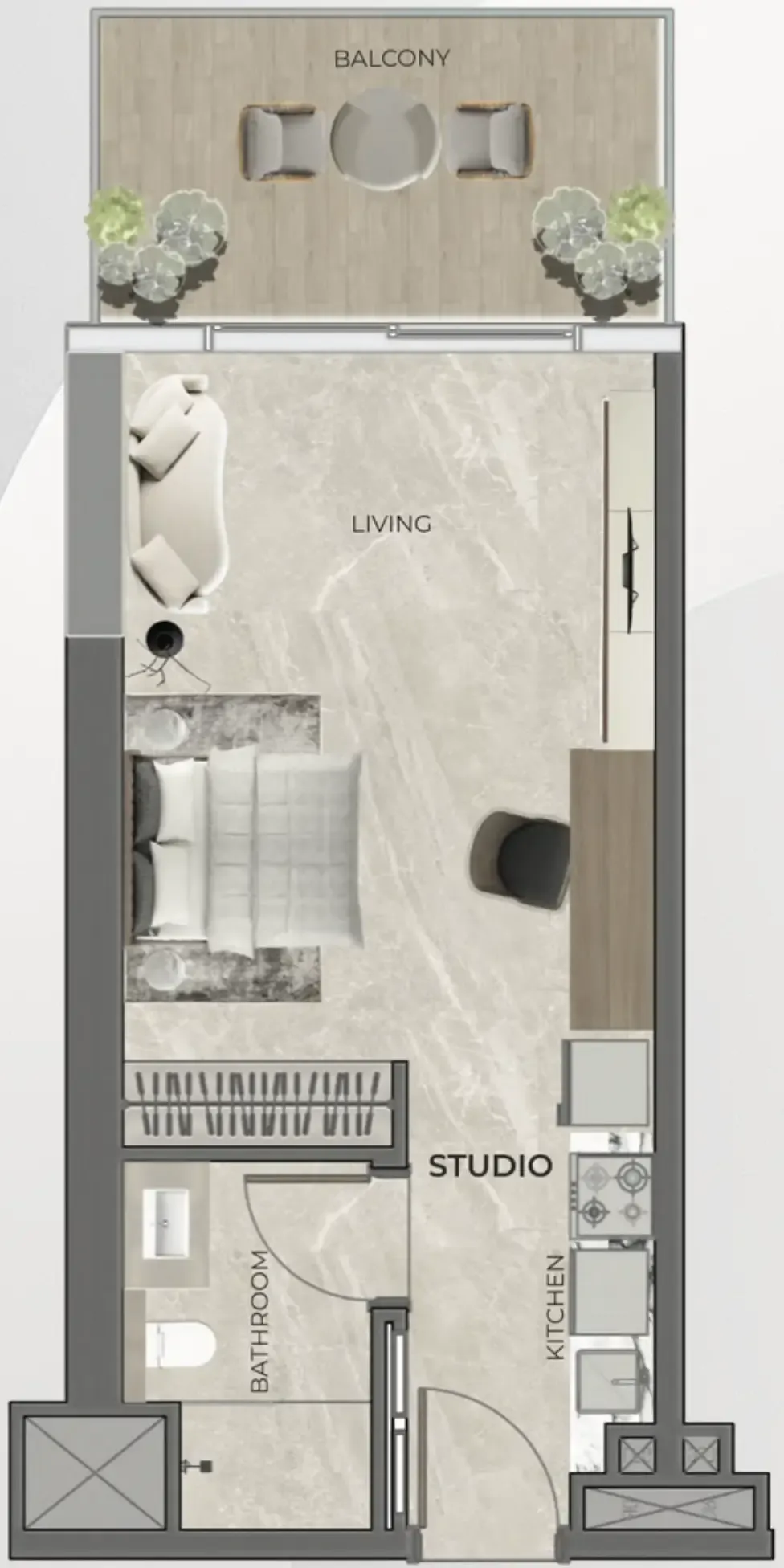 0 BR layout at Beverly Grande