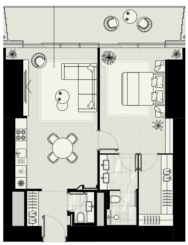 1 BR layout at LIV Maritime