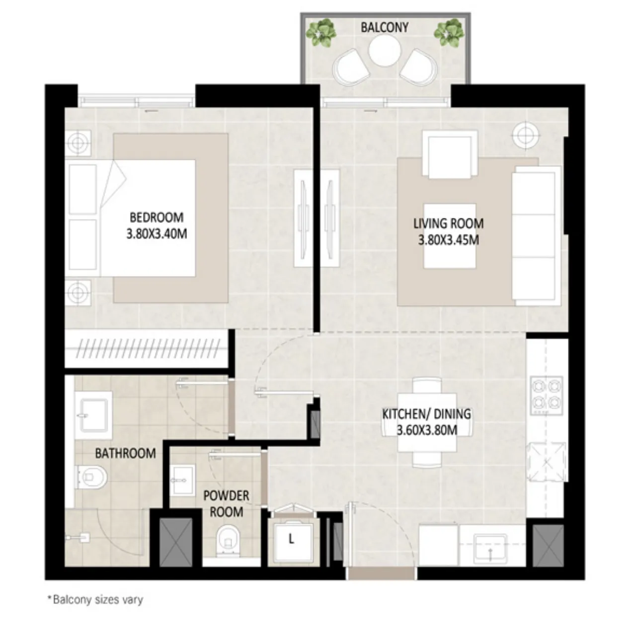 1 BR layout at Odessa