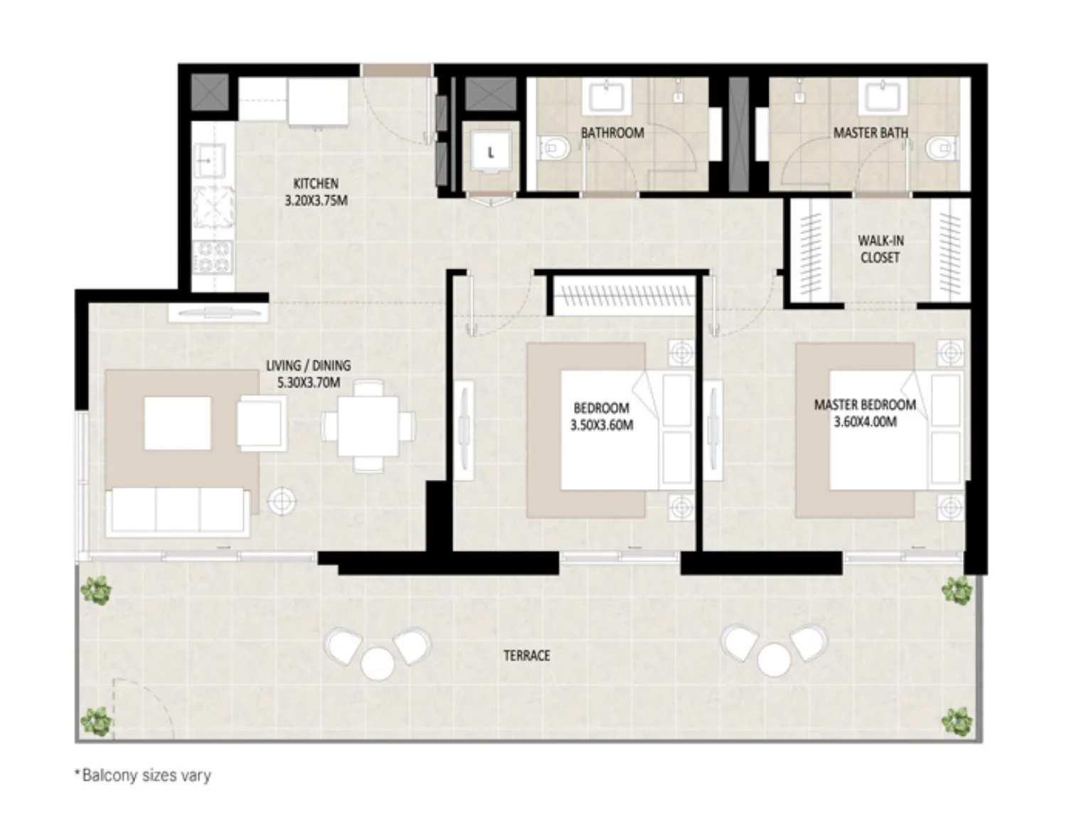 2 BR layout at Odessa