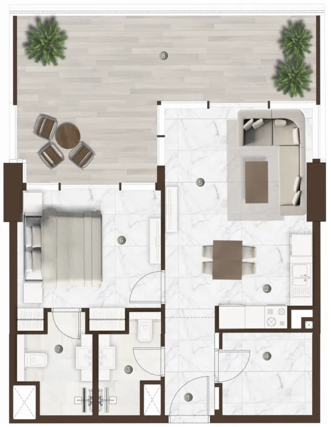 1 BR layout at Onda by Kasco