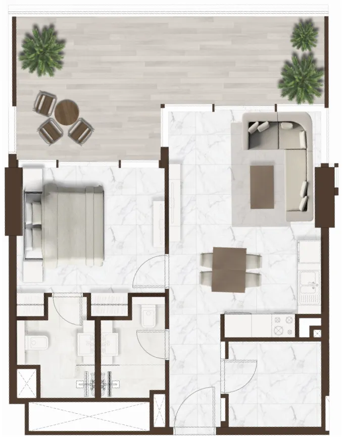1 BR layout at Onda by Kasco