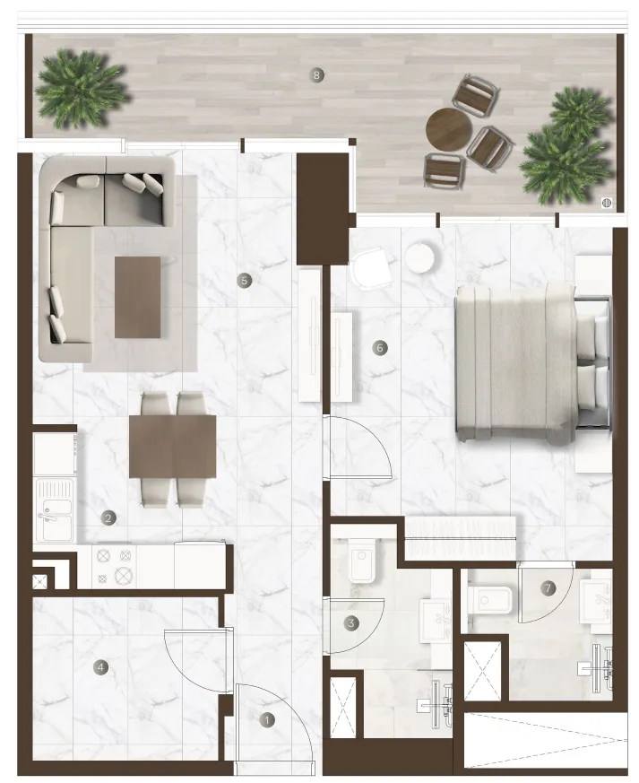 1 BR layout at Onda by Kasco