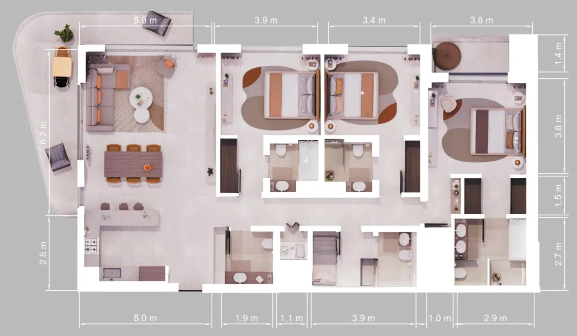 3 BR layout at Verdes by Haven