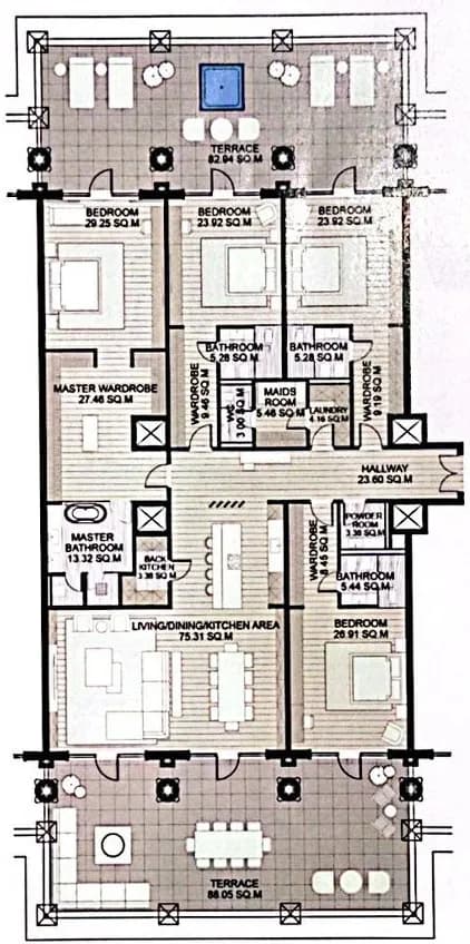 4 BR layout at Raffles The Palm Dubai