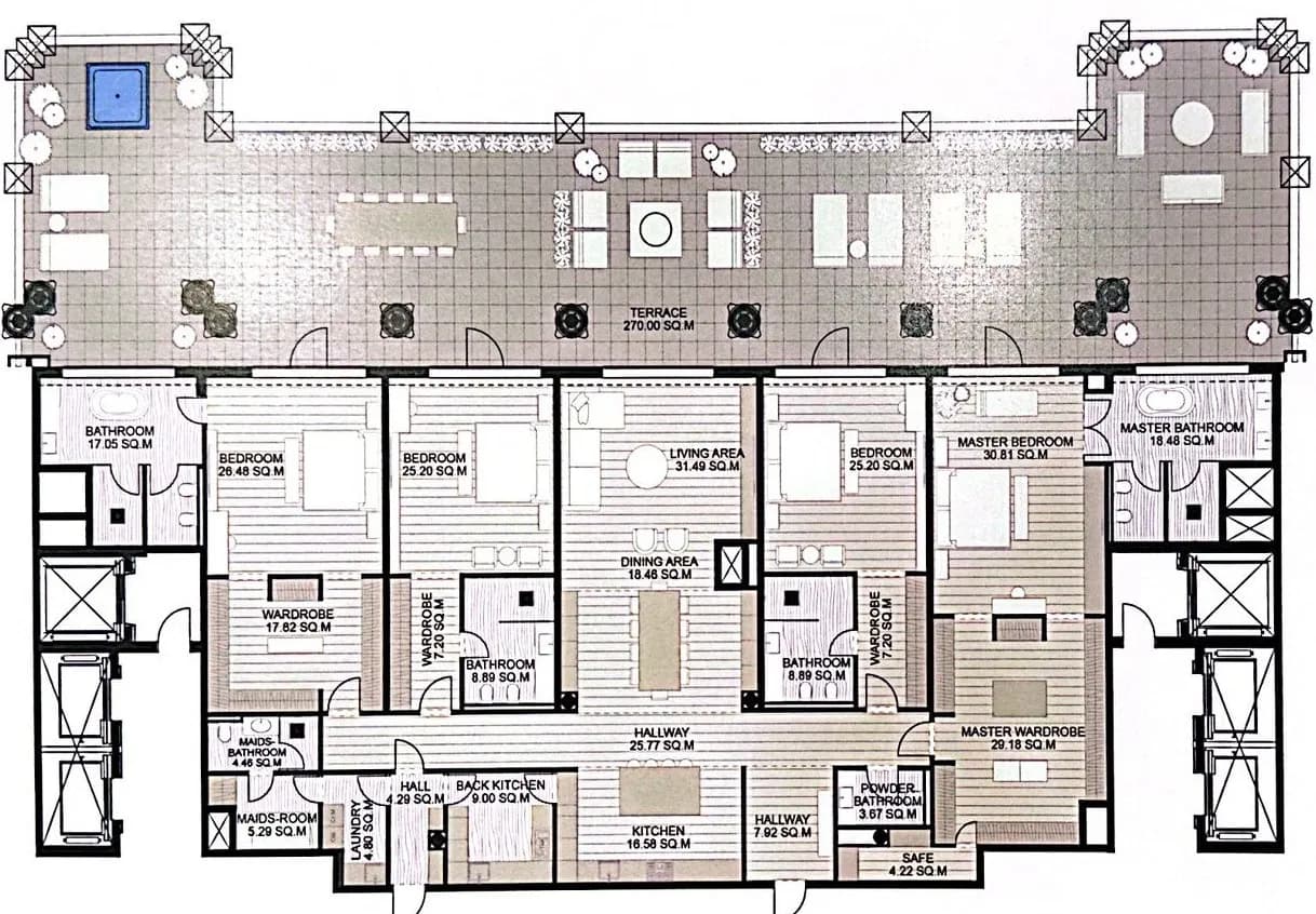4 BR layout at Raffles The Palm Dubai