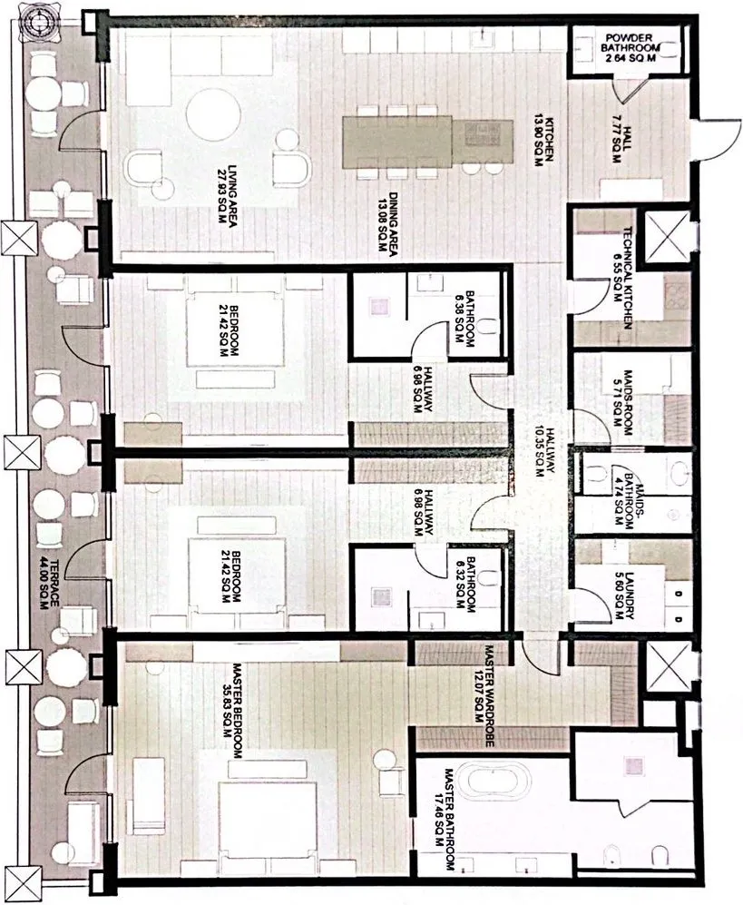 3 BR layout at Raffles The Palm Dubai