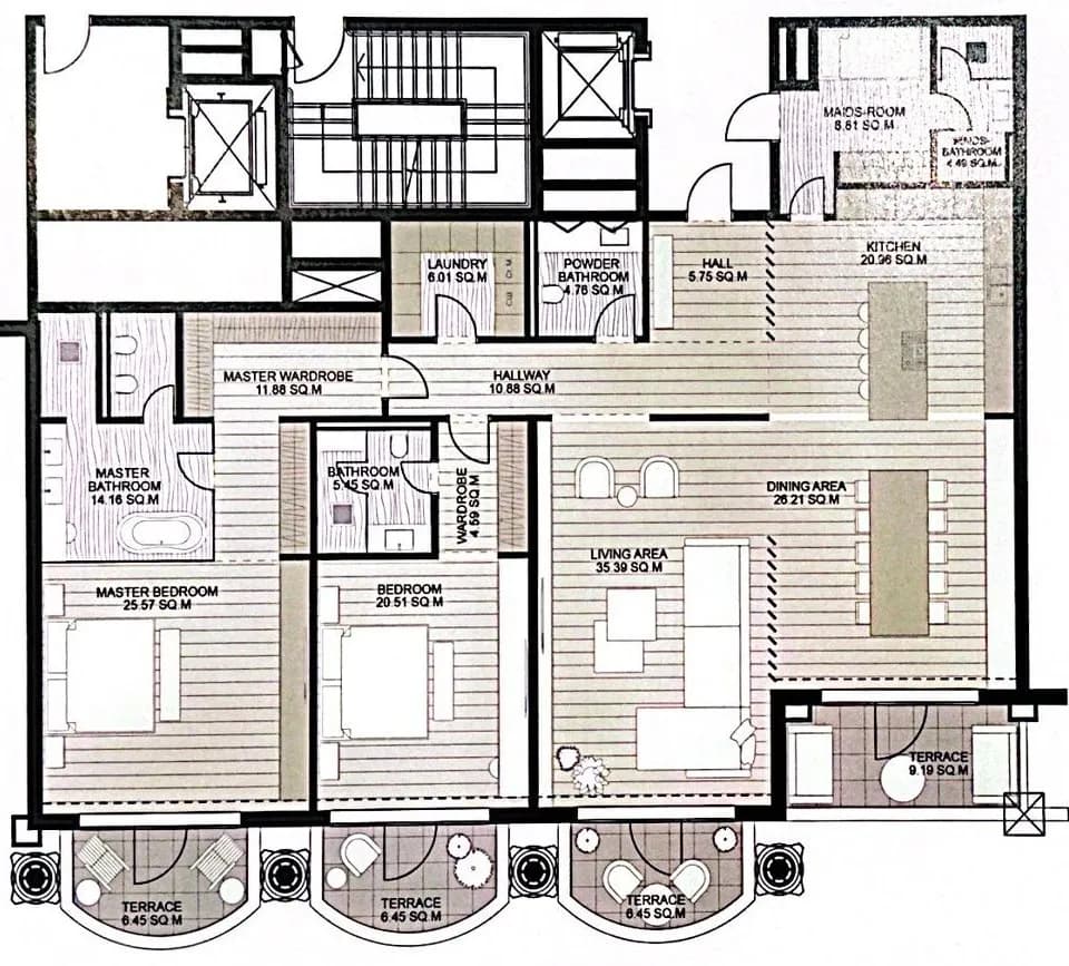 3 BR layout at Raffles The Palm Dubai