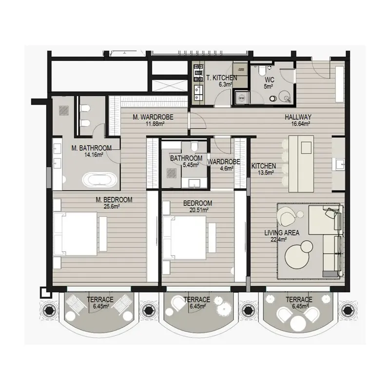 2 BR layout at Raffles The Palm Dubai