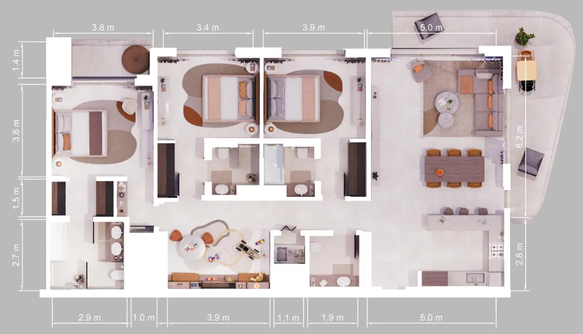 3 BR layout at Verdes by Haven