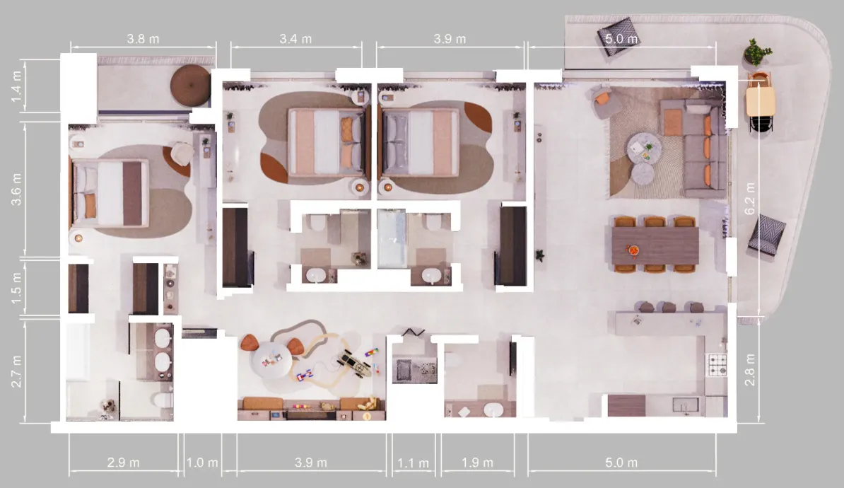 3 BR layout at Verdes by Haven