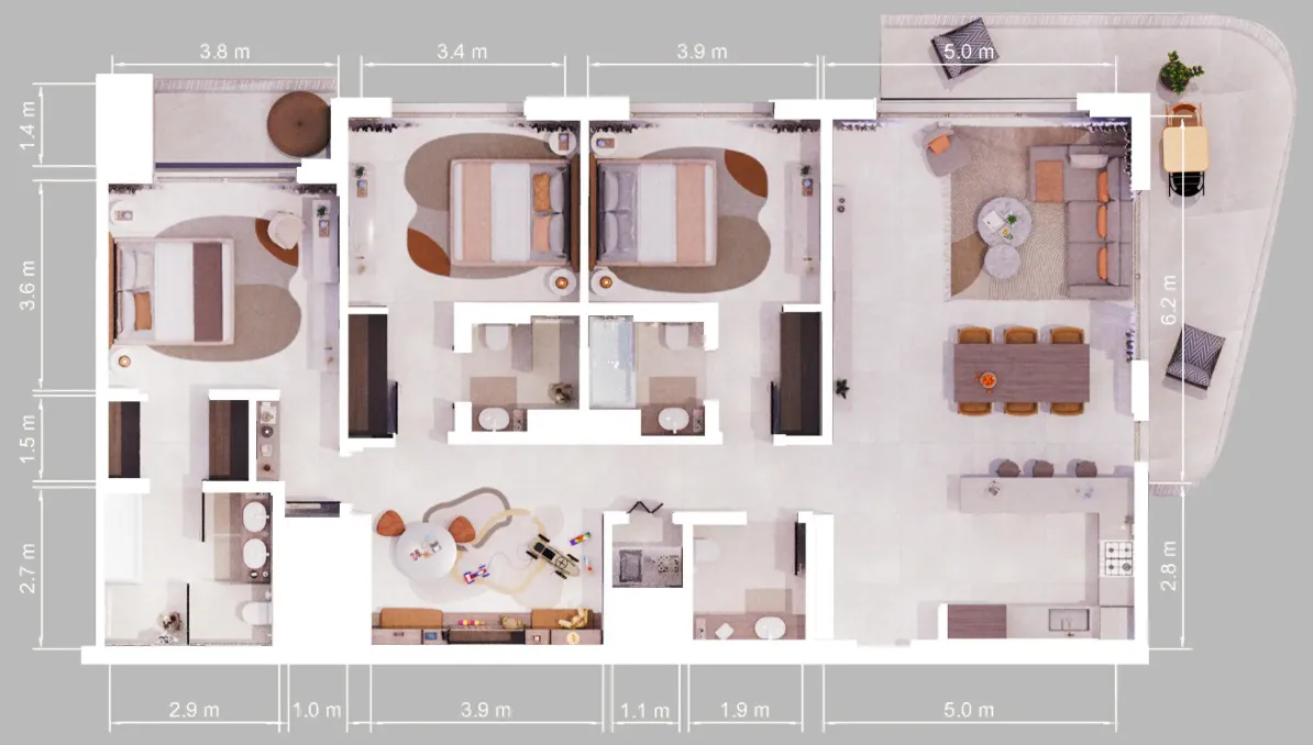 3 BR layout at Verdes by Haven