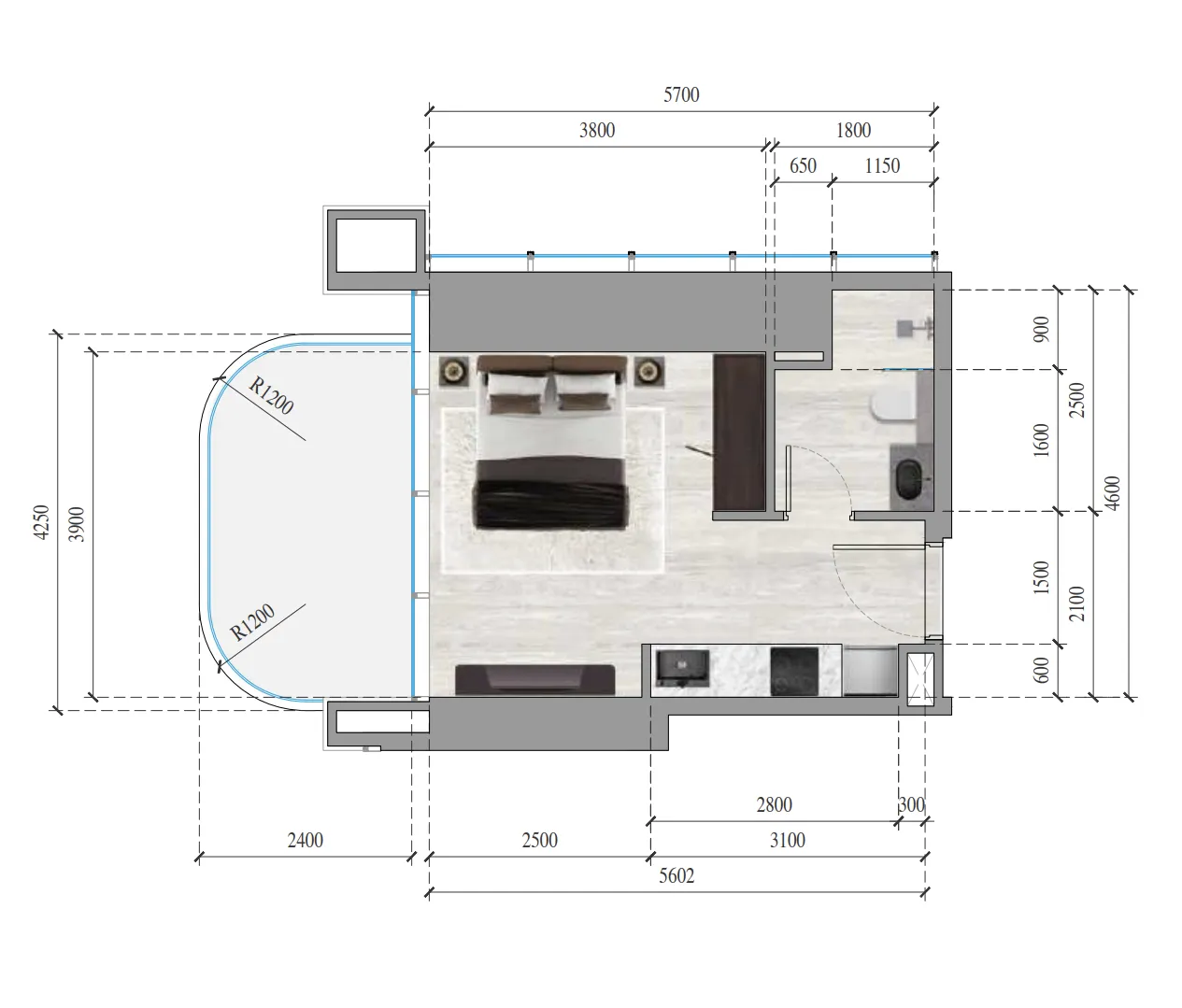 0 BR layout at Ananda Residences