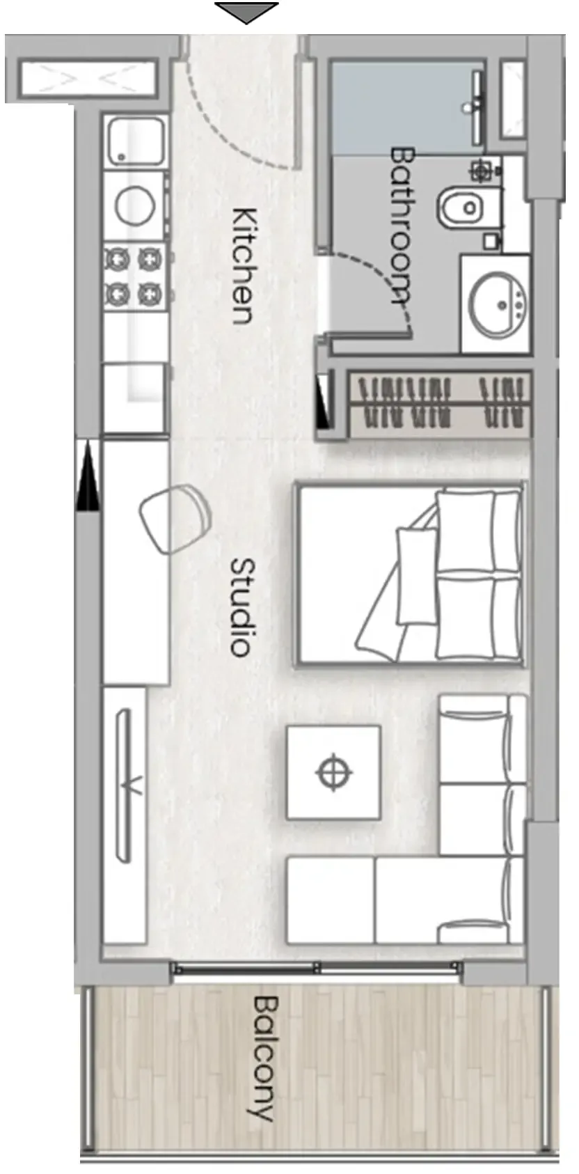 0 BR layout at One Beverly