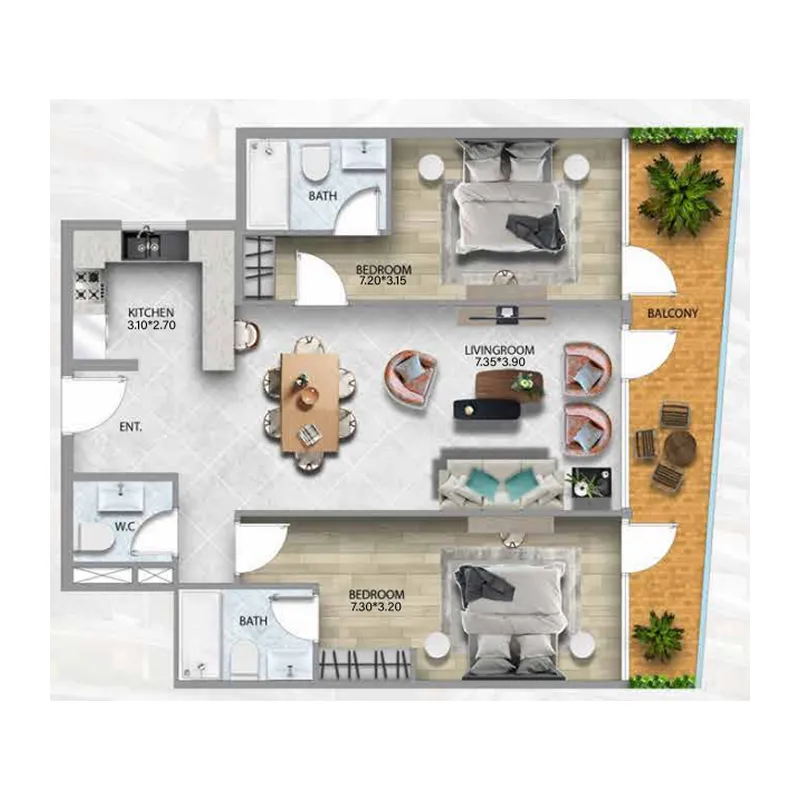 2 BR layout at 311 Boulevard