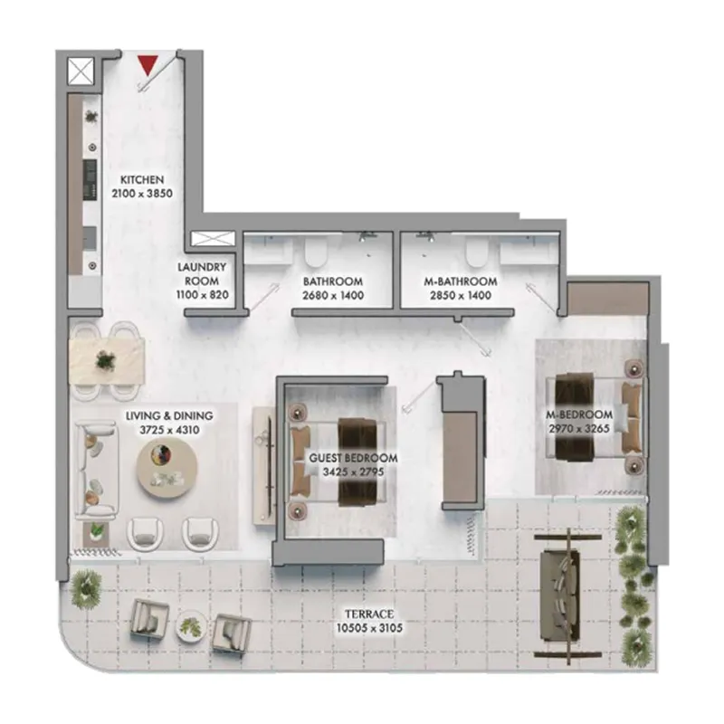 2 BR layout at Elmora
